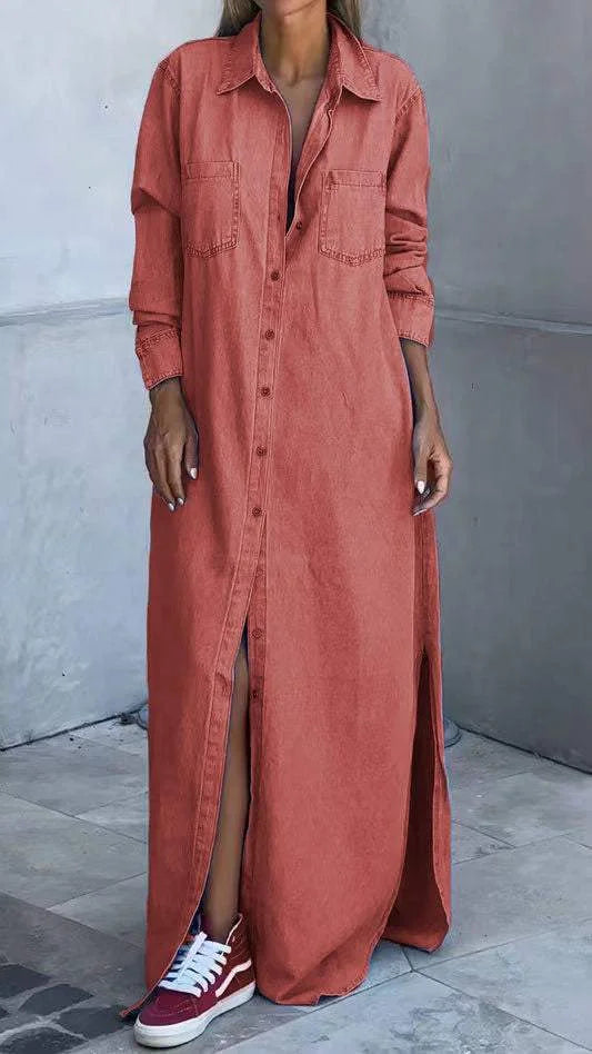 Shanon - Lang Denim Skjortekjole med Knapper