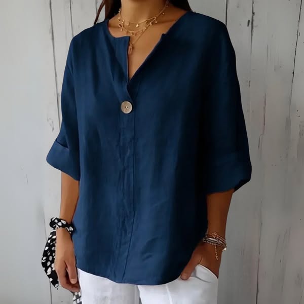 Ninon - Linned Bluse med V-Hals