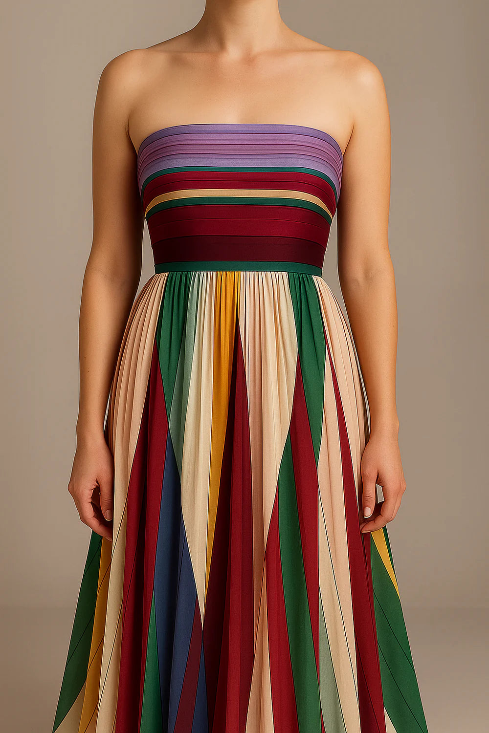 Armelle - Farebné Bezrukávové Dlhé Módne Šaty