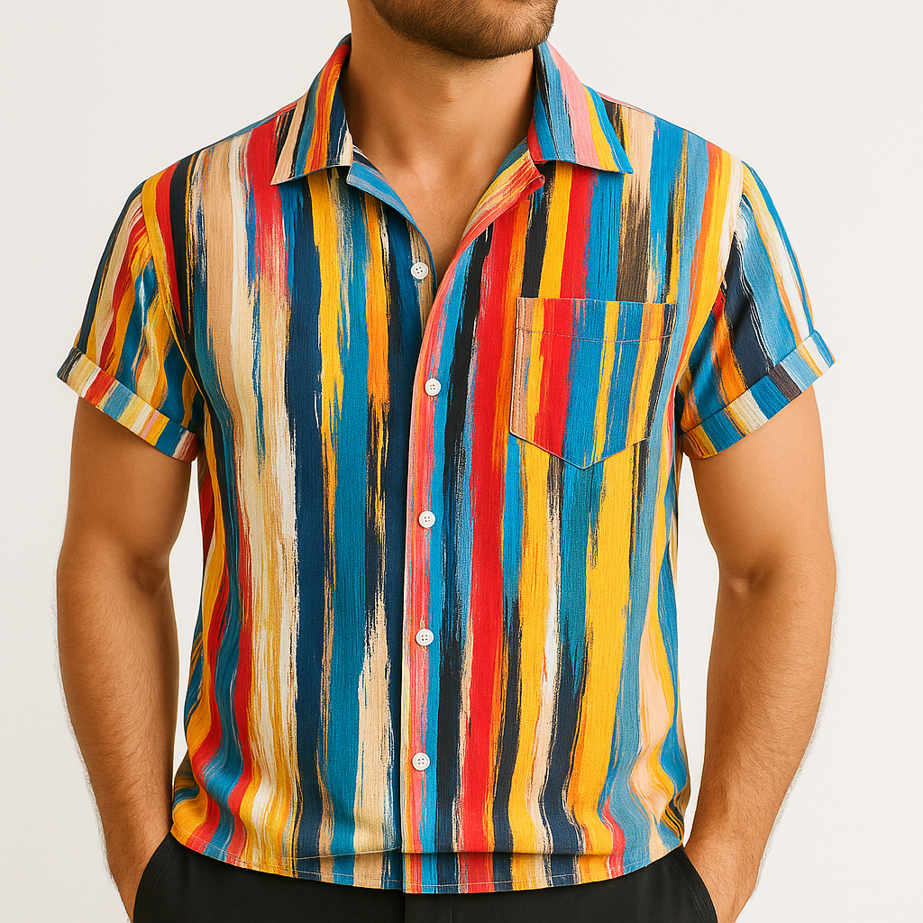 Miguel - Abstrakt Farverig Bomuldsskjorte