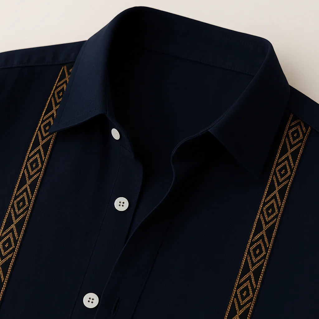 Afonso - Luksuriøs Broderet Afslappet Hørskjorte