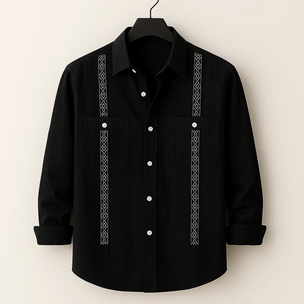 Afonso - Luksuriøs Broderet Afslappet Hørskjorte