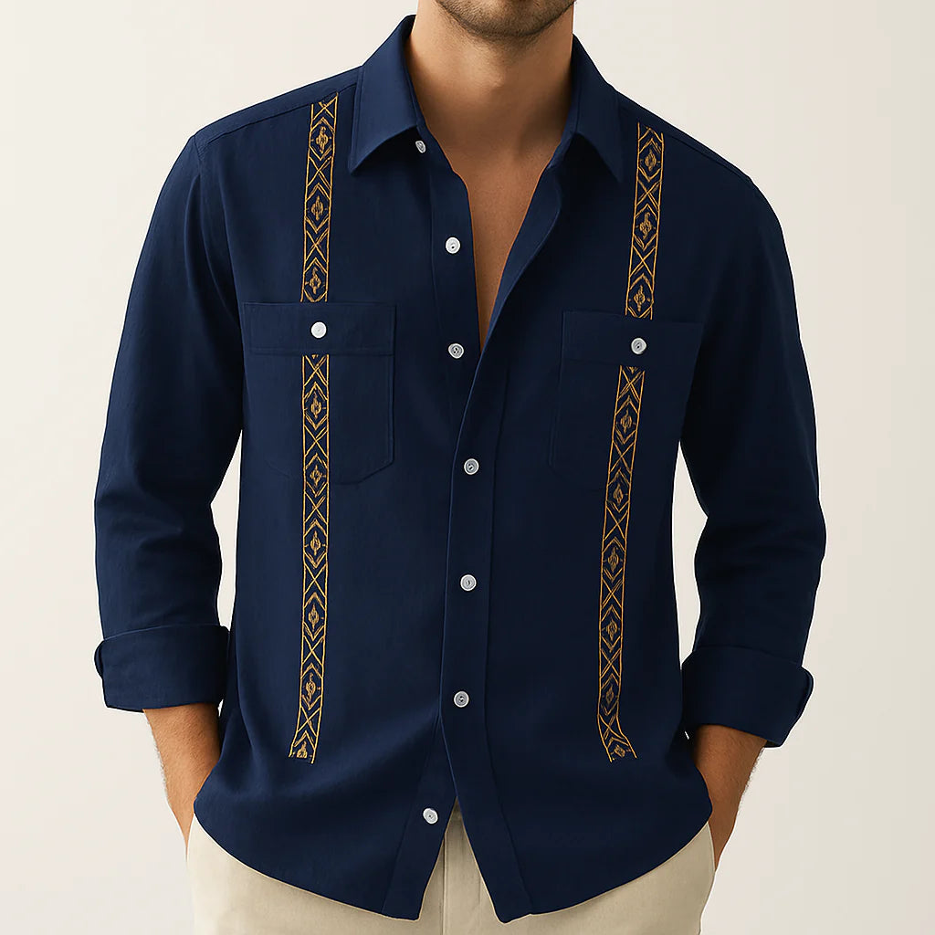 Afonso - Luksuriøs Broderet Afslappet Hørskjorte