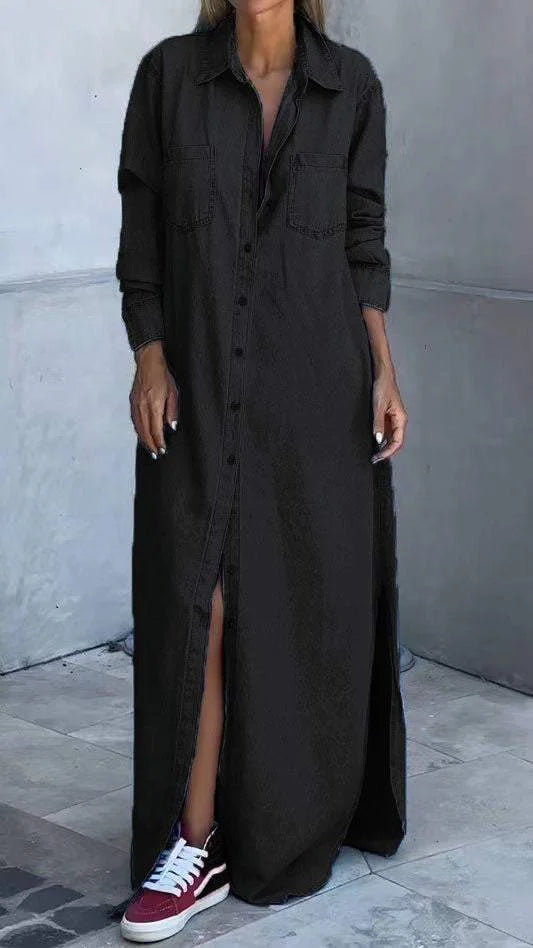 Shanon - Lang Denim Skjortekjole med Knapper