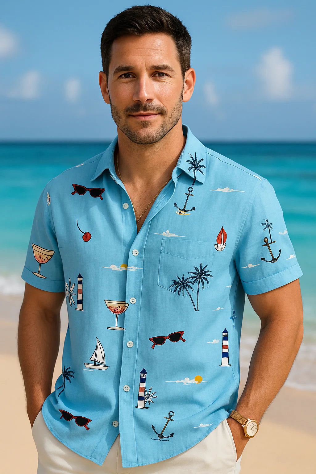 Roméo - Ren Bomulds Skjorte med Sommerprint