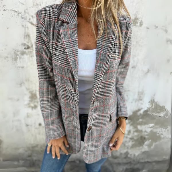 Diana - Nadčasová Klasická Blazer Vesta s Kockovaným Vzorom