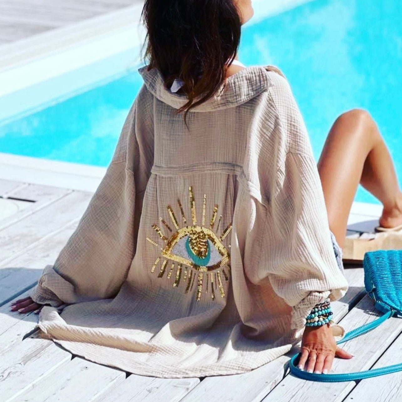 Ayline - Blå Øje Skjorte i Bomuldsgaze