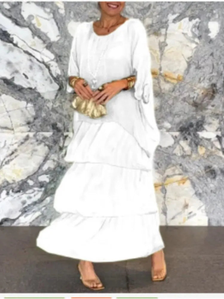 Anika - Lang Kjole med Romantiske Flæser