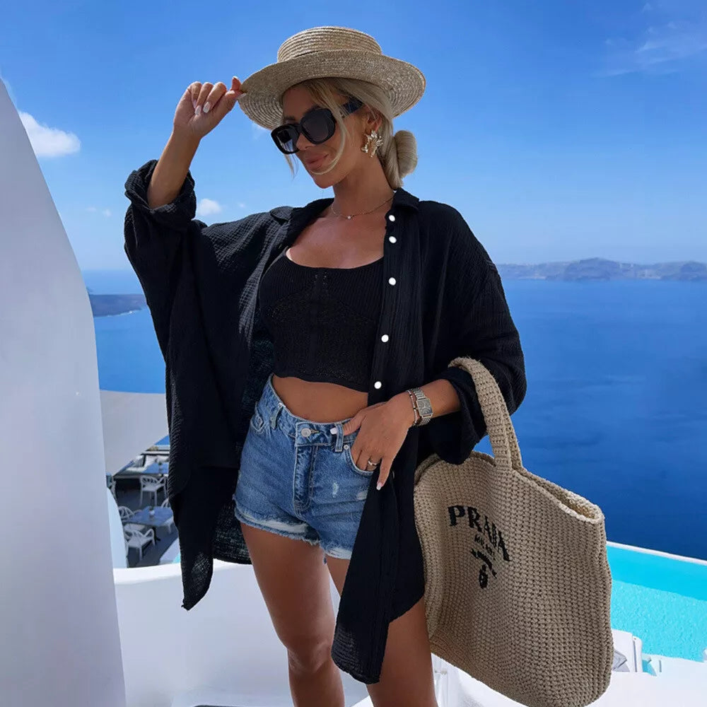 Ayline - Blå Øje Skjorte i Bomuldsgaze